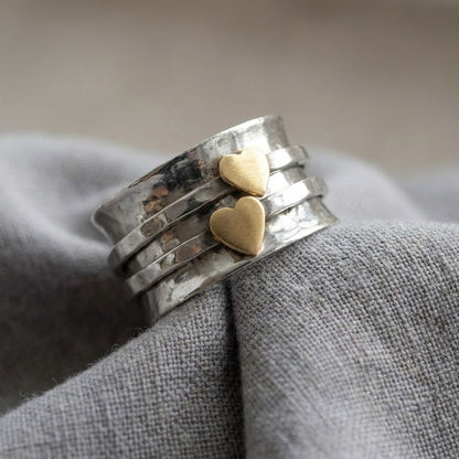 Vintage Gold Heart Silver Ring