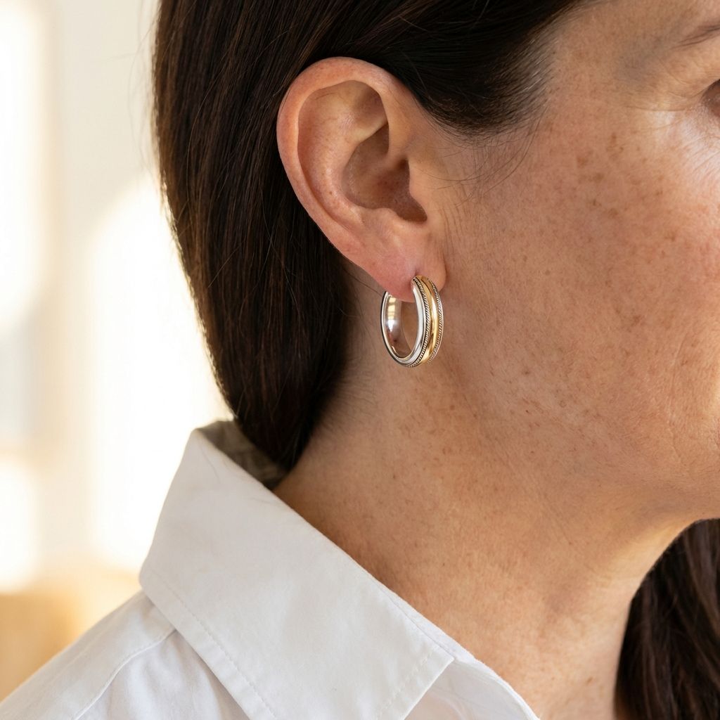 Vintage Golden Line Silver Hoop Earrings