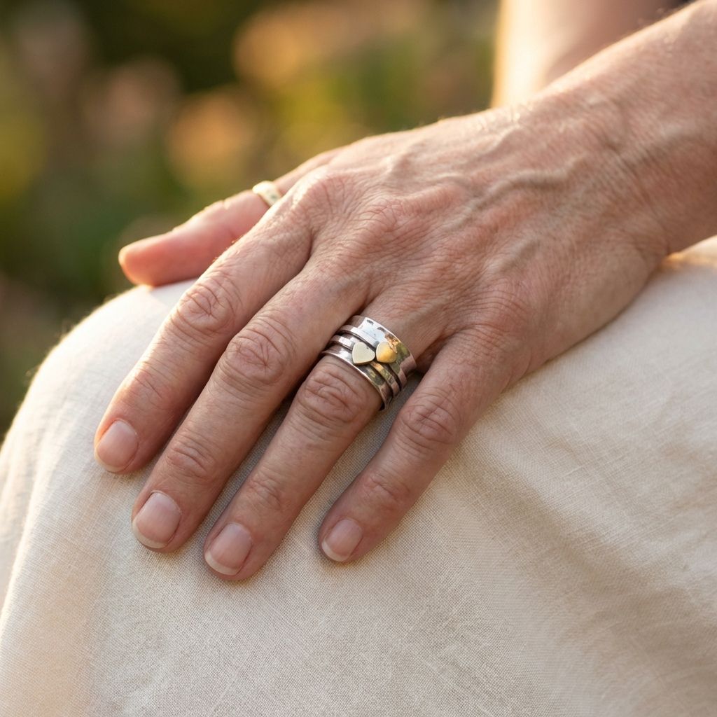Vintage Gold Heart Silver Ring