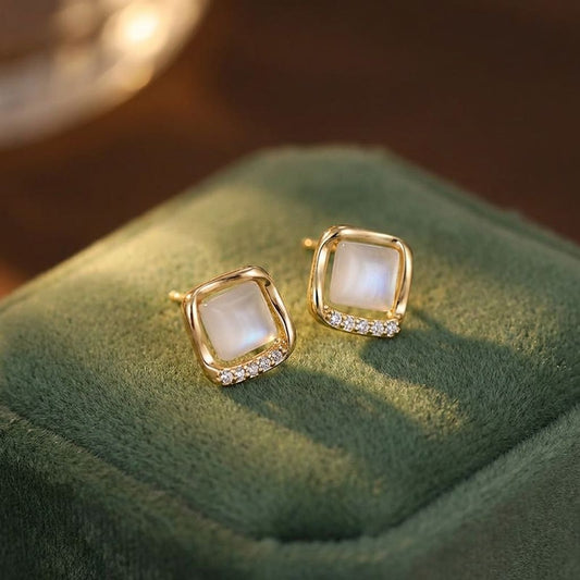 Elegant Earrings with Gold Moon Crystal