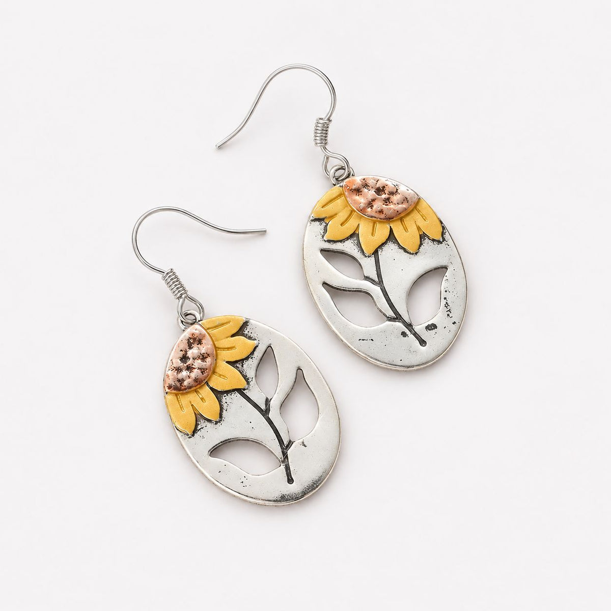 Vintage Botanical Sunflower Leaf Drop Earrings