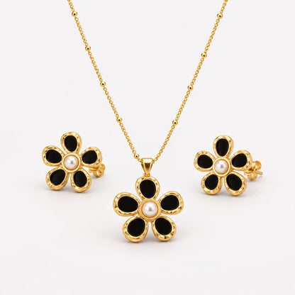 Vintage Gold Enamel Flower Jewelry Set