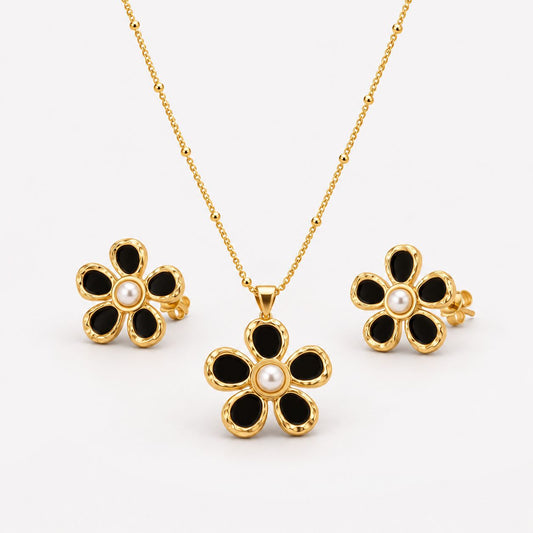 Vintage Gold Enamel Flower Jewelry Set