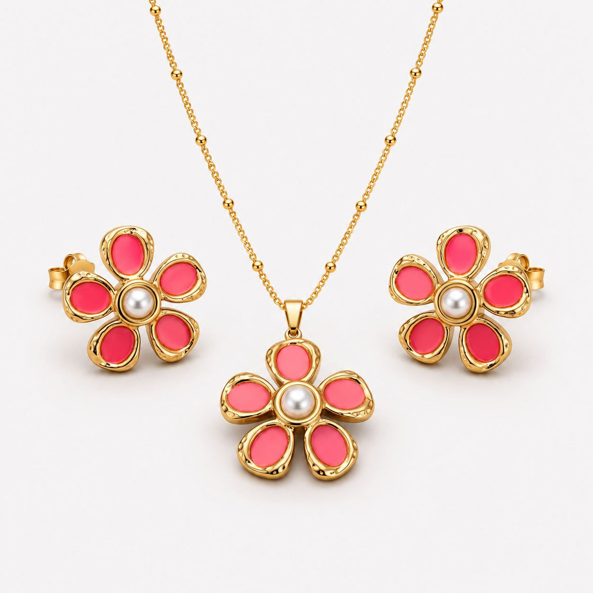 Vintage Gold Enamel Flower Jewelry Set