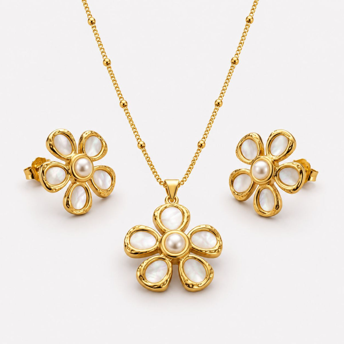 Vintage Gold Enamel Flower Jewelry Set