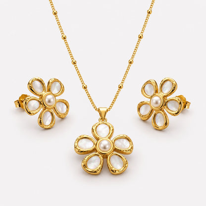 Vintage Gold Enamel Flower Jewelry Set