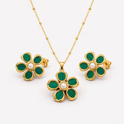 Vintage Gold Enamel Flower Jewelry Set