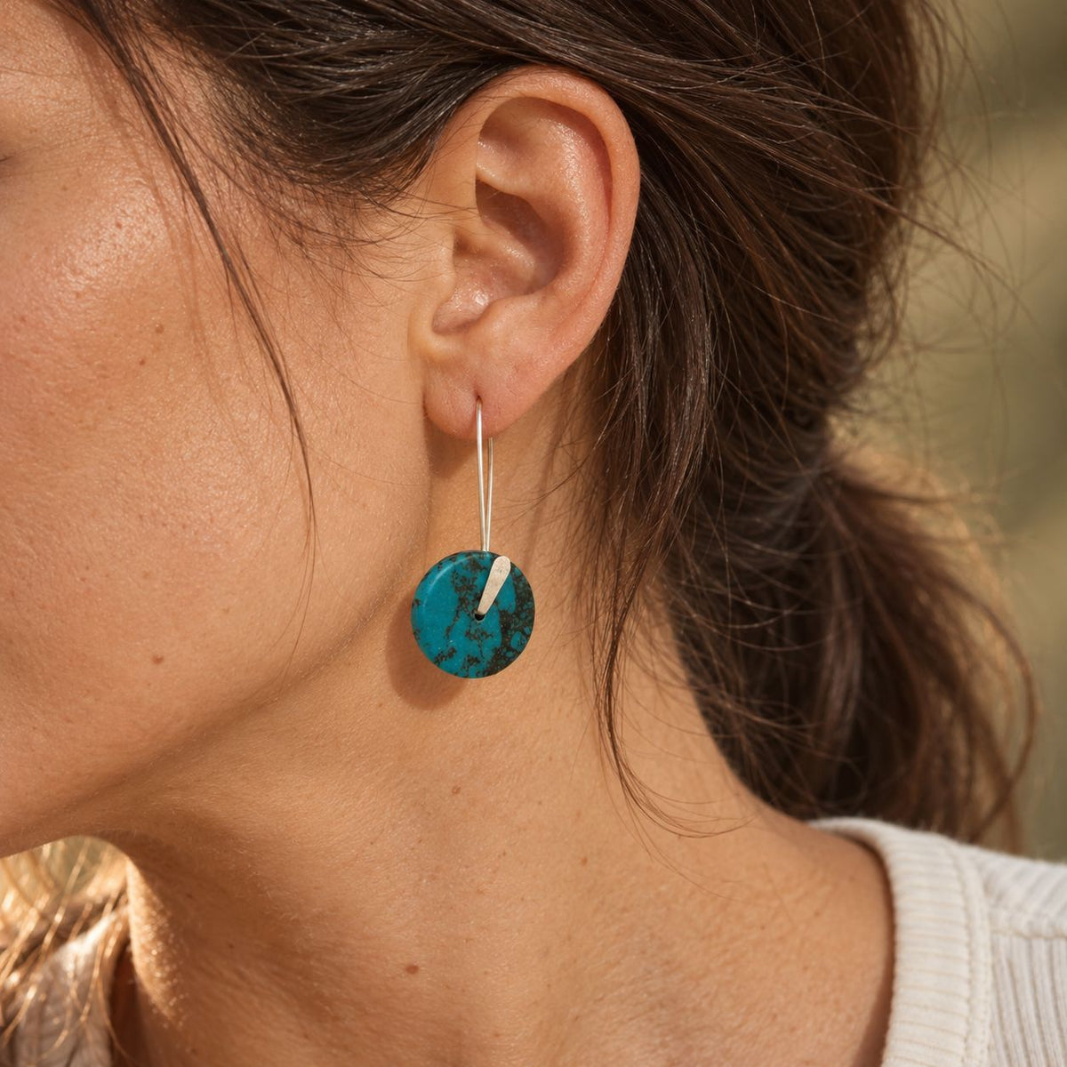 Vintage Blue Button Dangling Earrings