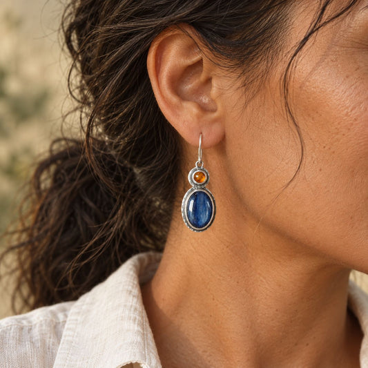 Vintage Blue & Orange Stone Earrings