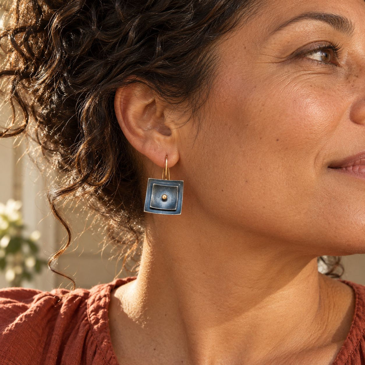 Vintage Blue Square Earrings