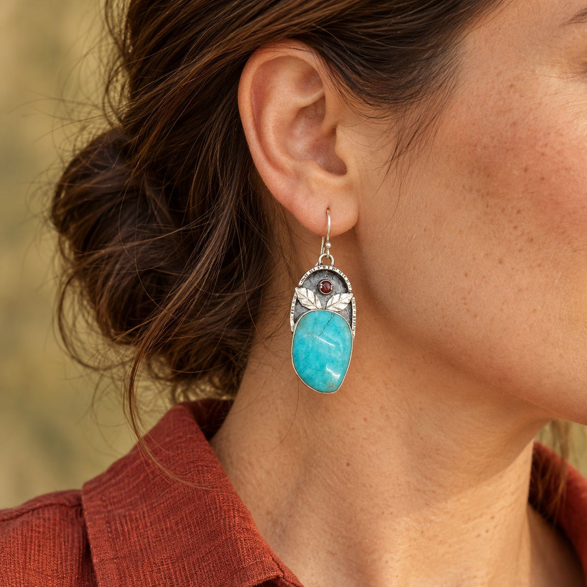 Vintage Blue Stone Leaf Stone Earrings