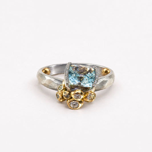 Vintage Blue Zirconia Gold & Silver Ring