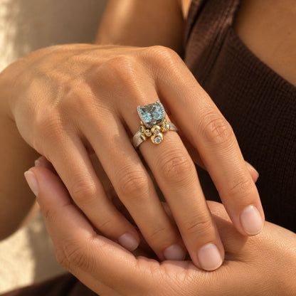 Vintage Blue Zirconia Gold & Silver Ring