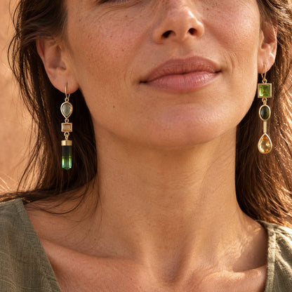 Vintage Dangling Green & Orange Earrings