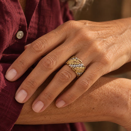 Vintage Gold & Diamond Leaf Ring