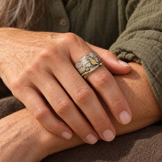 Vintage Golden Bird Silver Ring