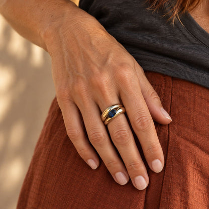 Vintage Golden & Blue Zirconia Ring