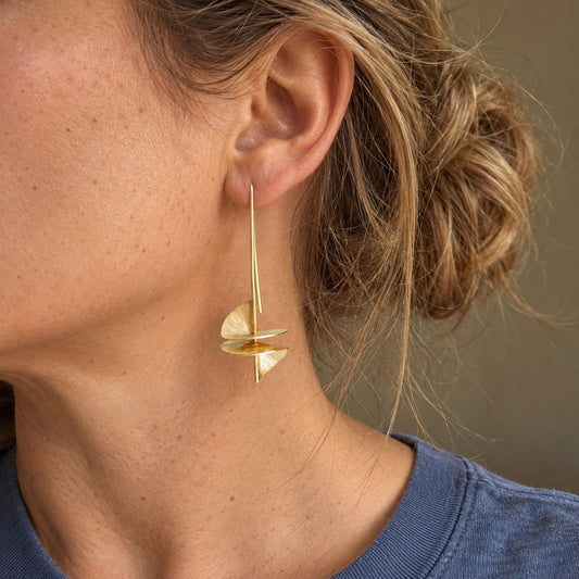 Vintage Golden Sculptural Leaf Earrings