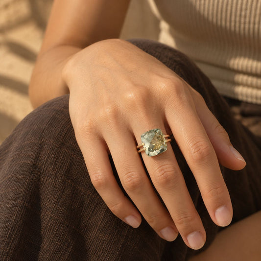 Vintage Green Cubic Glass Gold Ring
