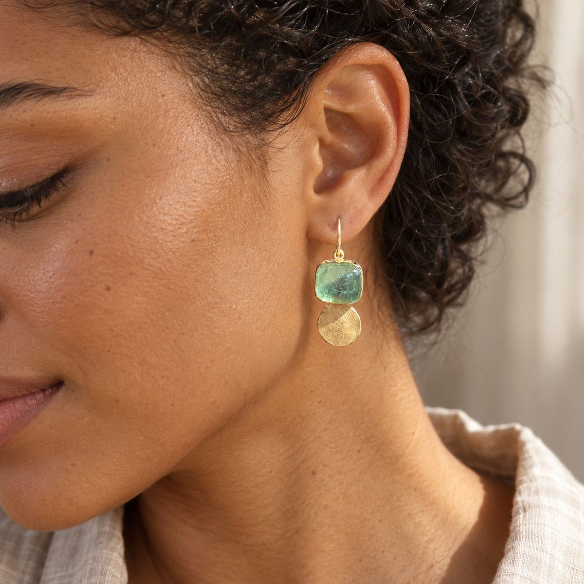 Vintage Green Golden Glass Earrings