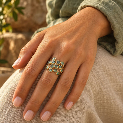 Vintage Green Inlaid Glass Ring