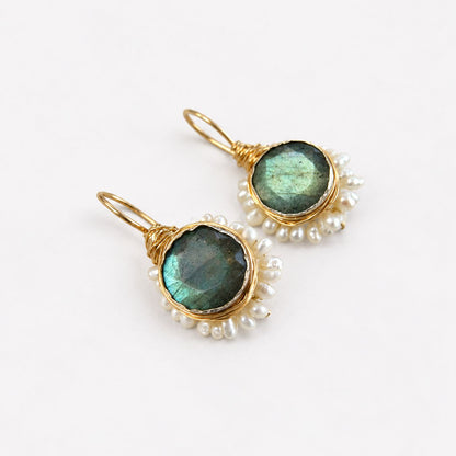 Vintage Green Stone Golden Earrings