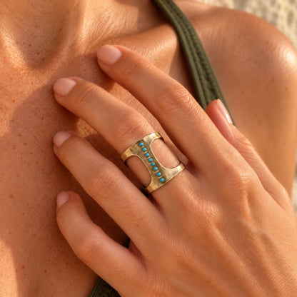 Vintage Inlaid Turquoise Stones Ring