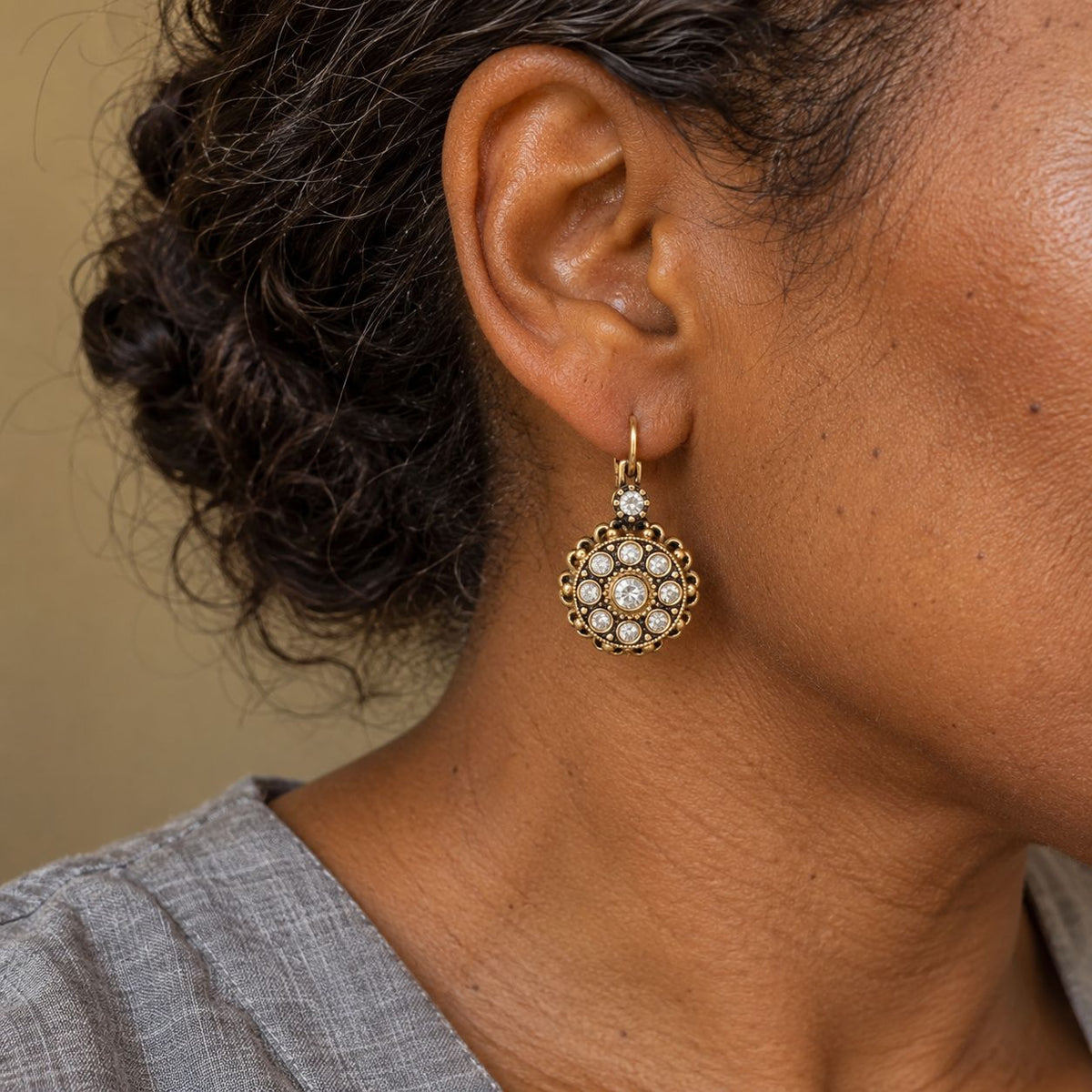 Vintage Mandala Flower Crystal Earrings
