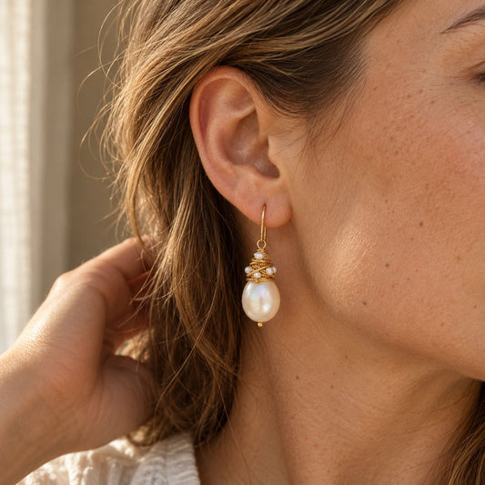 Vintage Pearl Golden Threads Earrings