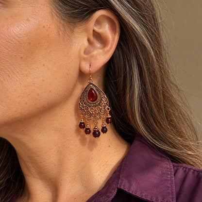 Vintage Red Teardrop Dangle Earrings