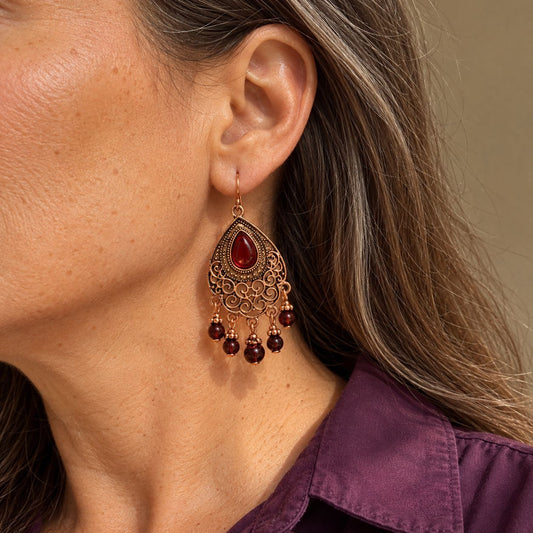 Vintage Red Teardrop Dangle Earrings