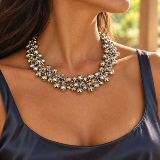 Vintage Silver Ball Multi-layer Bead Necklace