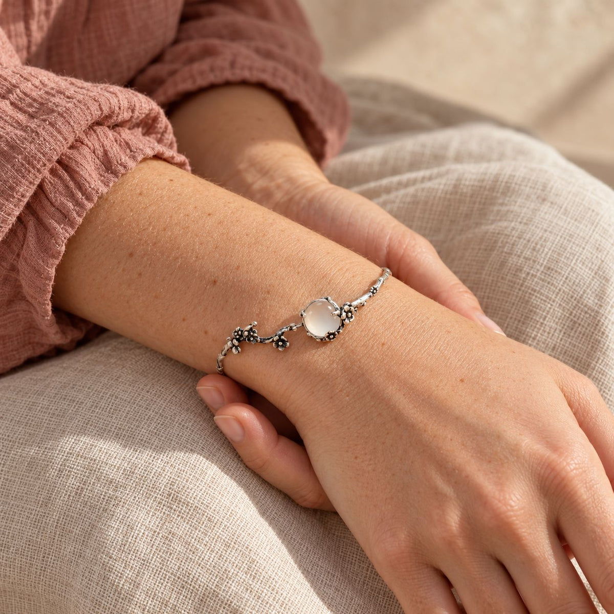 Vintage Silver Flower Branch Bracelet