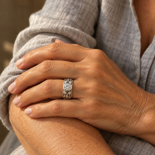 Vintage Zirconia Leaf Silver Ring