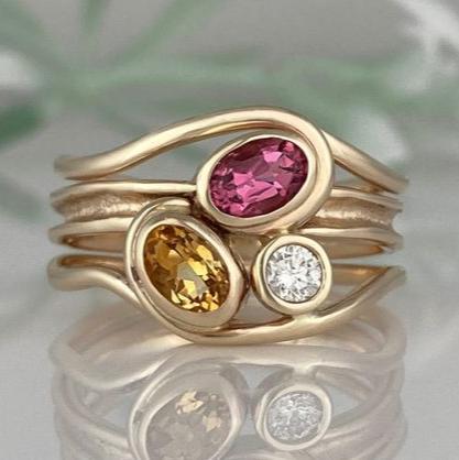 Vintage Layered Warm Glass Gold Ring-Lydieannejewelry
