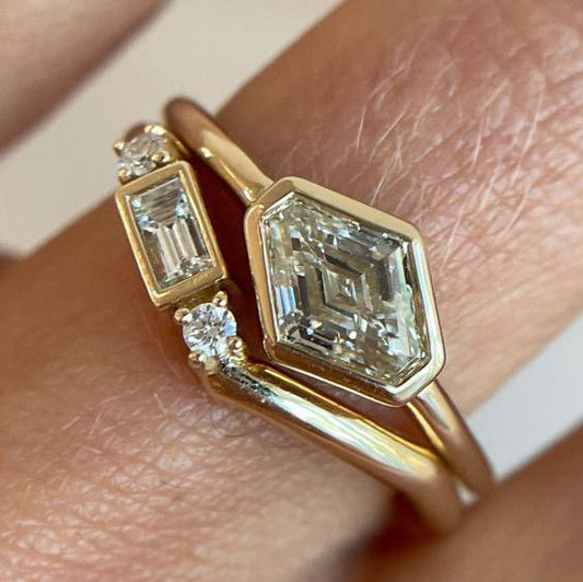 Vintage Irregular Zirconia Form Ring Set-Lydieannejewelry