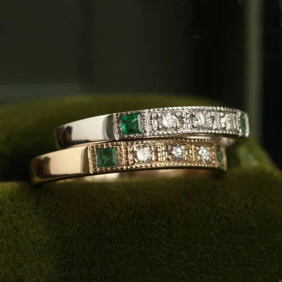 Vintage Inlaid Green Zirconia Ring-Lydieannejewelry