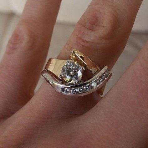 Vintage Irregular Gold & Silver Zirconia Ring-Lydieannejewelry