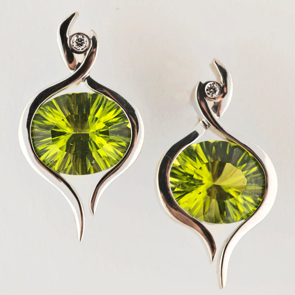Vintage Olive Crystal Silver Earrings-Lydieannejewelry