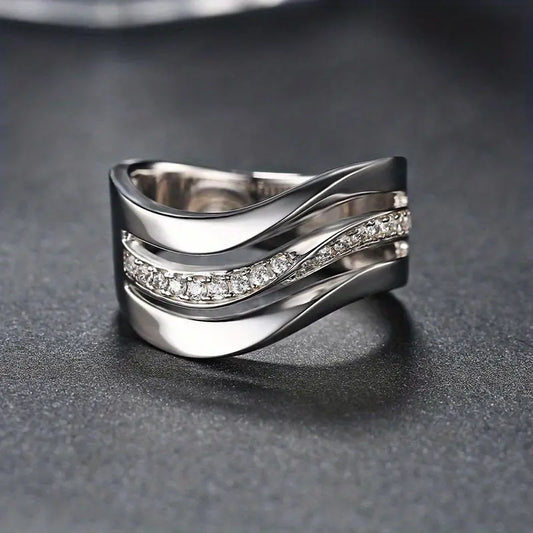 Vintage Wavy Bright Layered Silver Ring-Lydieannejewelry