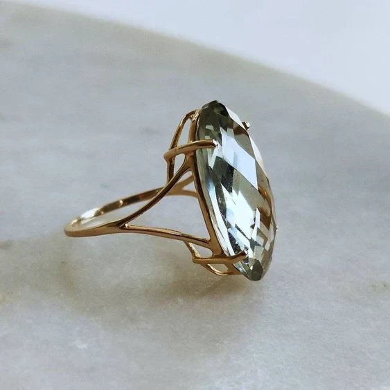 Vintage Green Oval Crystal Ring-Lydieannejewelry