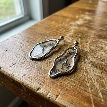Vintage Clock Silver Earrings