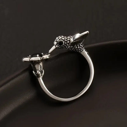 Adjustable Hummingbird Flower Ring