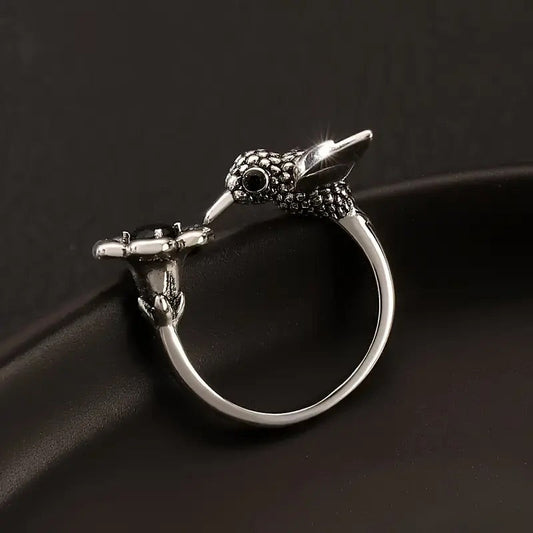 Adjustable Hummingbird Flower Ring