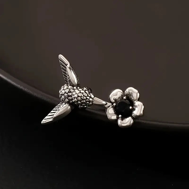 Adjustable Hummingbird Flower Ring