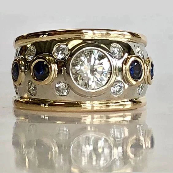 Vintage Golden Inlaid Zirconia Ring-Lydieannejewelry