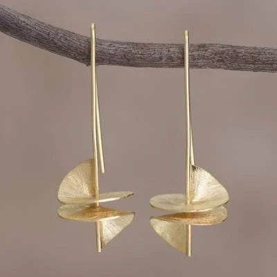 Vintage Golden Sculptural Leaf Earrings