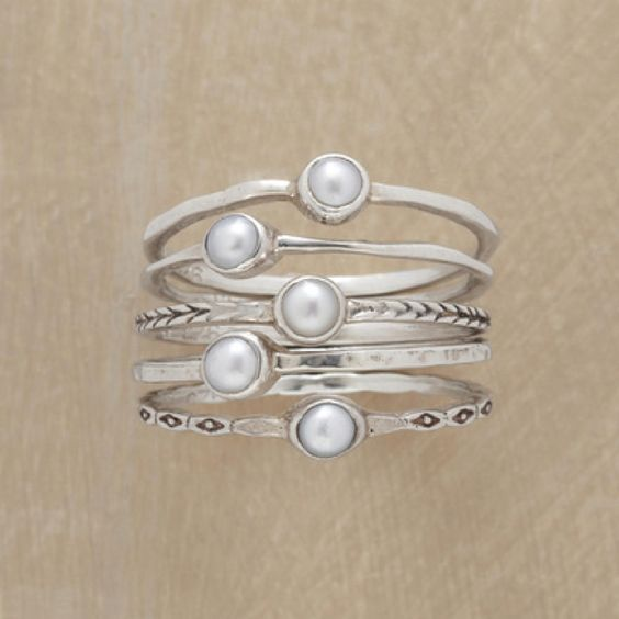 Vintage Inlaid Pearls Layered Silver Ring-Lydieannejewelry