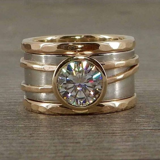 Vintage Inlaid Glass Golden & Silver Ring-Lydieannejewelry