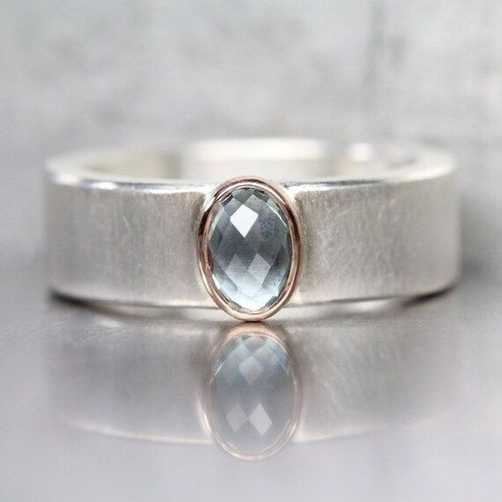 Vintage Silver Ring with Blue Crystal Inlay-Lydieannejewelry